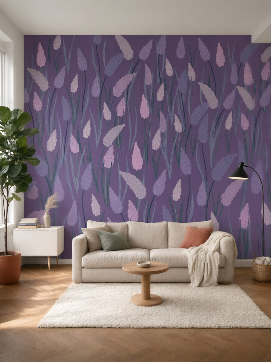 Papier peint panoramique Lavande posé au mur, vue 5