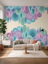 Papier peint panoramique Arbres rêveurs posé au mur, vue 5