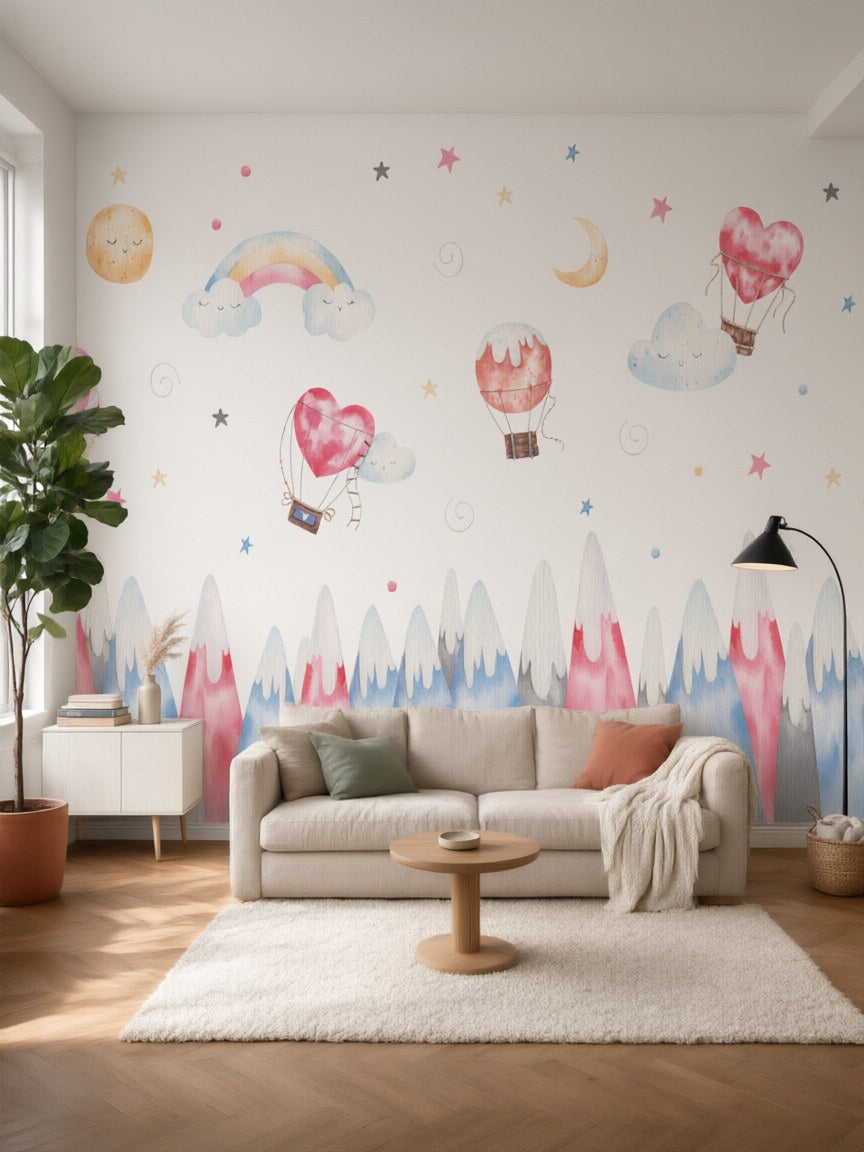 Papier peint panoramique Montgolfières posé au mur, vue 5