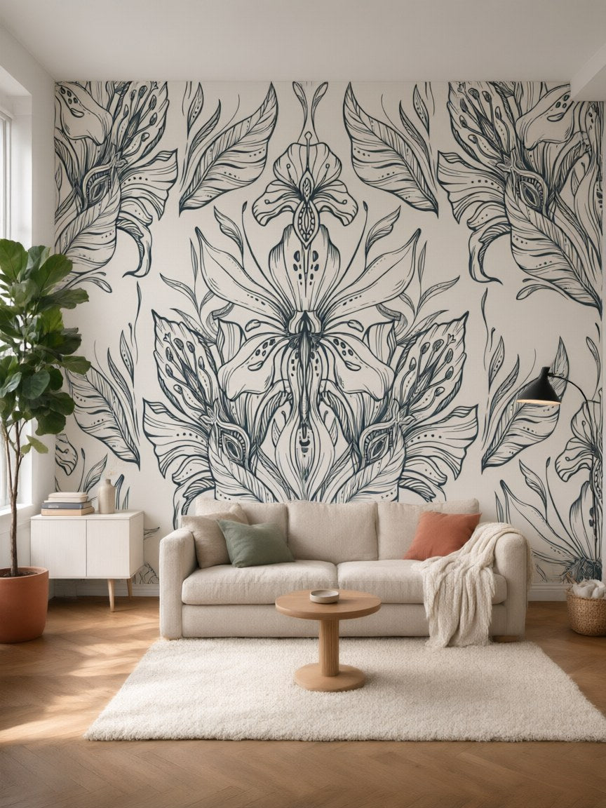 Papier peint panoramique Ornements floraux posé au mur, vue 5