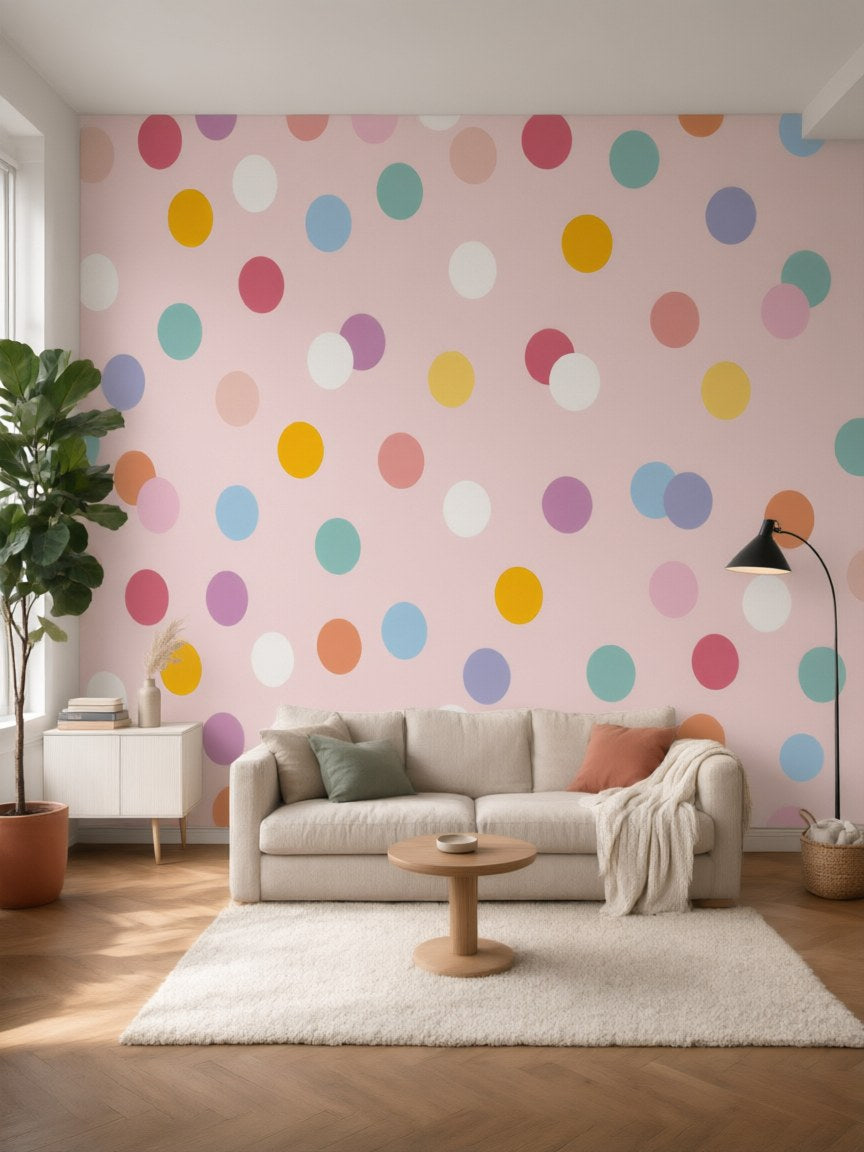 Papier peint panoramique Pois pastel posé au mur, vue 5
