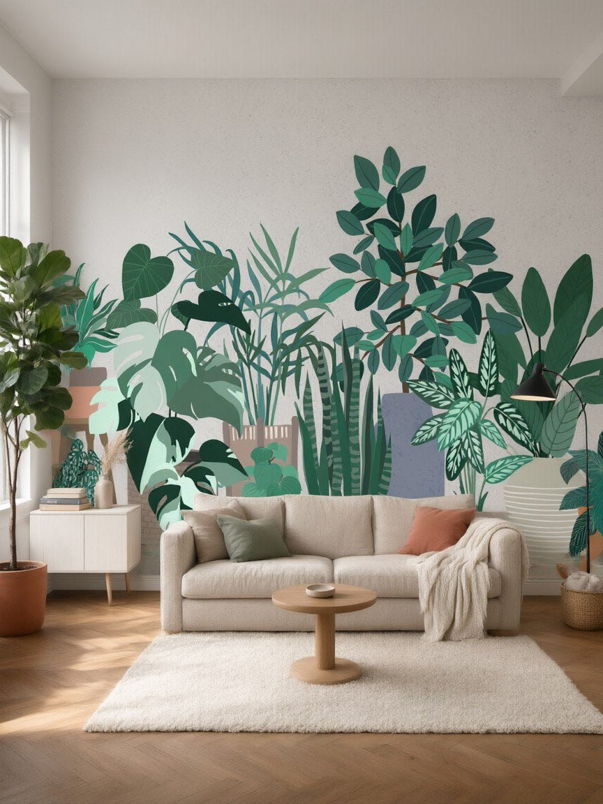 Papier peint panoramique Plantes en pots posé au mur, vue 5
