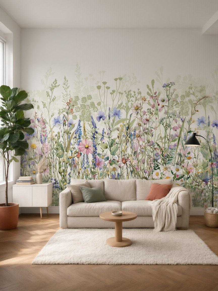 Papier peint panoramique Fleurs des champs posé au mur, vue 5