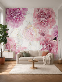 Papier peint panoramique Pivoines posé au mur, vue 5