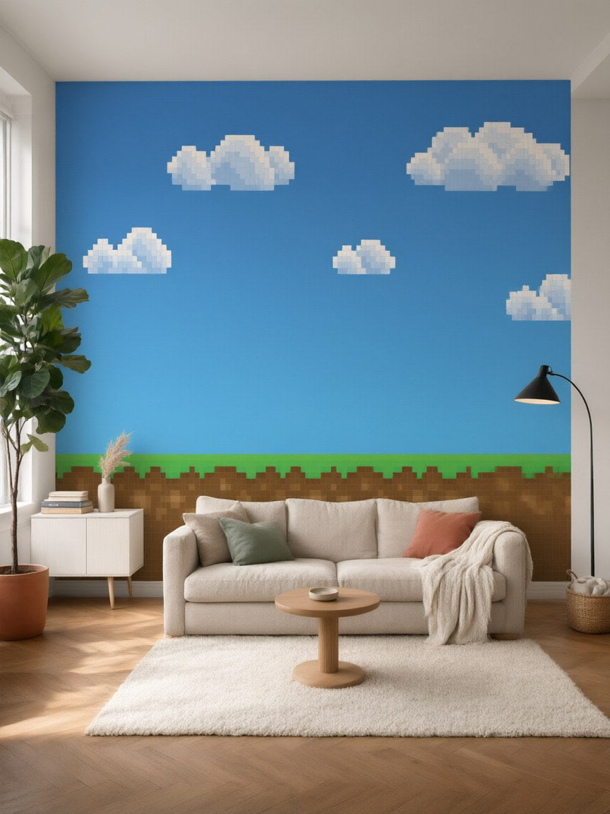 Papier peint panoramique Pixel posé au mur, vue 3