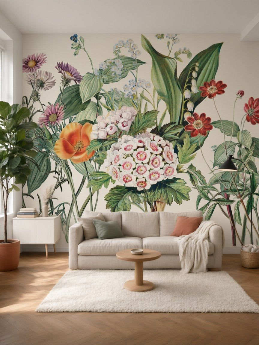 Papier peint panoramique Bouquet botanique posé au mur, vue 5