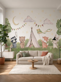 Papier peint panoramique Tipi des animaux posé au mur, vue 5