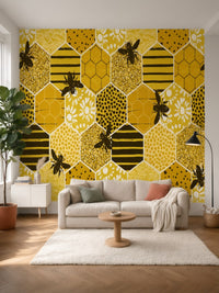 Papier peint panoramique Nid d'abeille posé au mur, vue 5