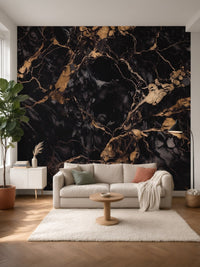 Papier peint panoramique Marbre noir posé au mur, vue 5