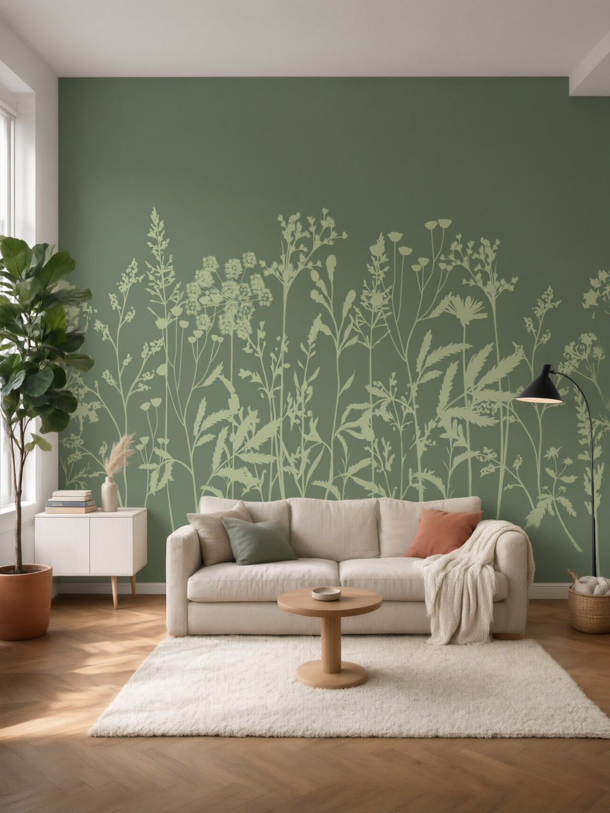 Papier peint panoramique Herbes sauvages posé au mur, vue 2