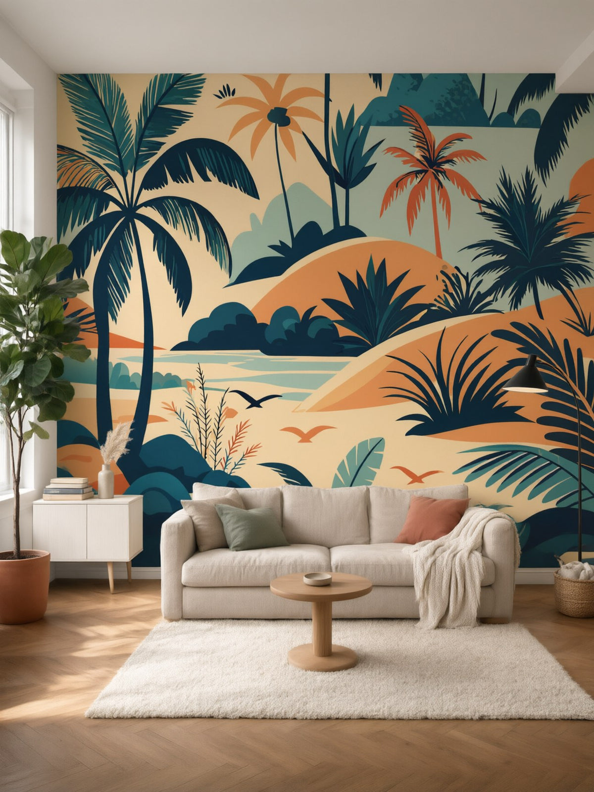 Papier peint panoramique Rêve de palmiers posé au mur, vue 2