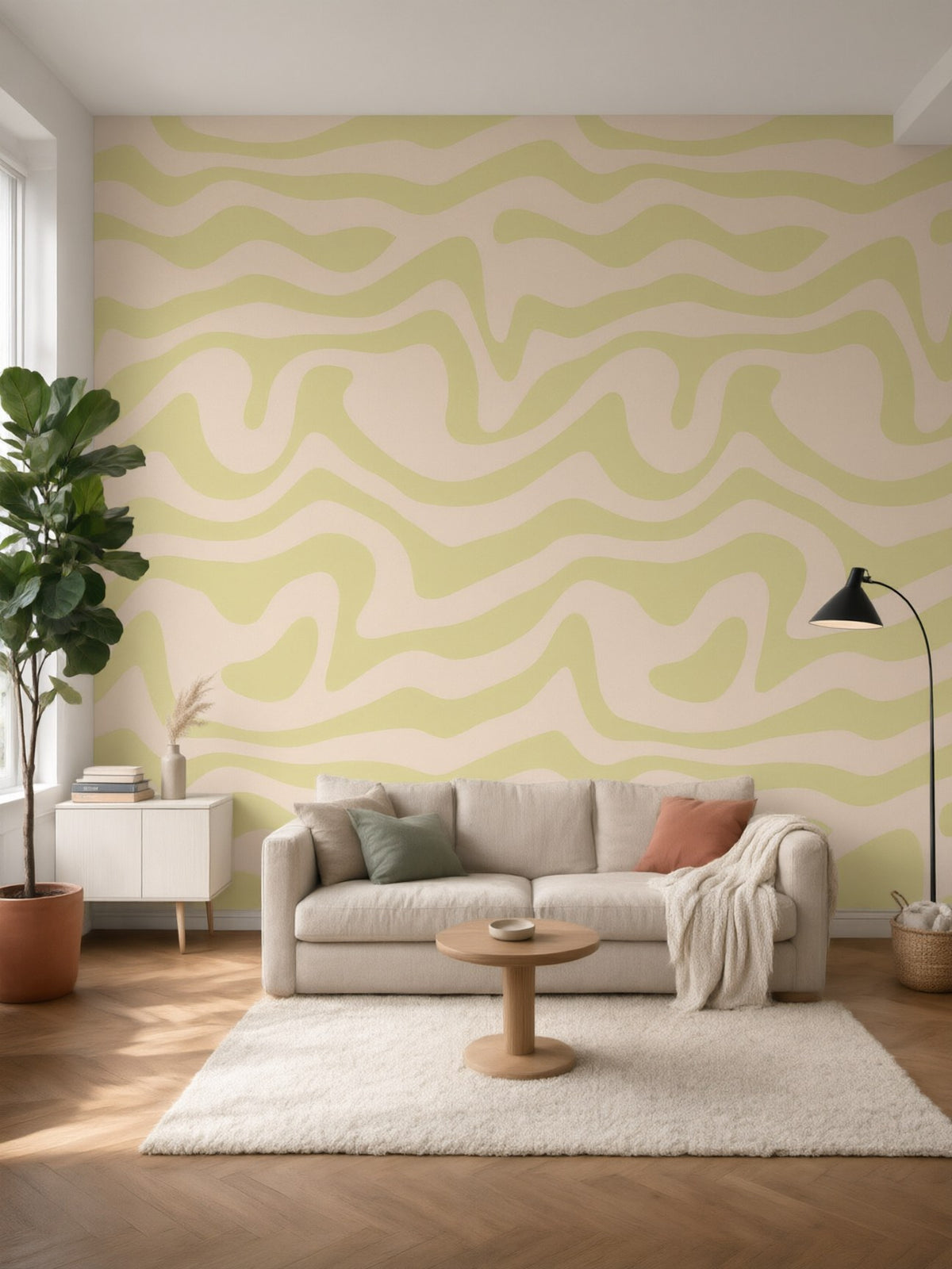 Papier peint panoramique Vagues rétro posé au mur, vue 2
