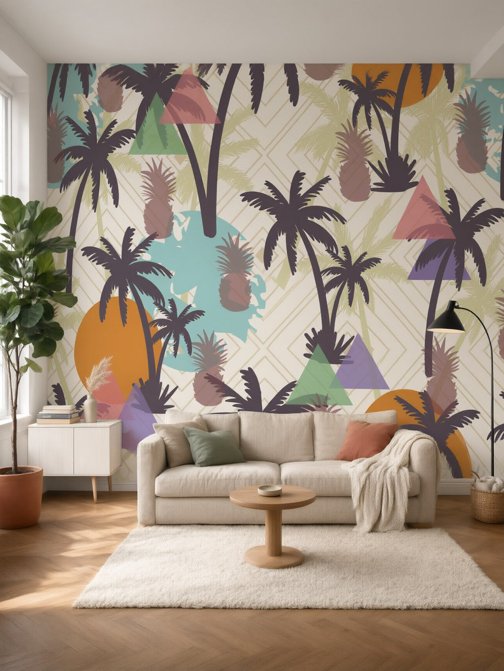 Papier peint panoramique Palmiers et ananas posé au mur, vue 2
