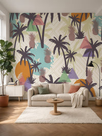 Papier peint panoramique Palmiers et ananas posé au mur, vue 2