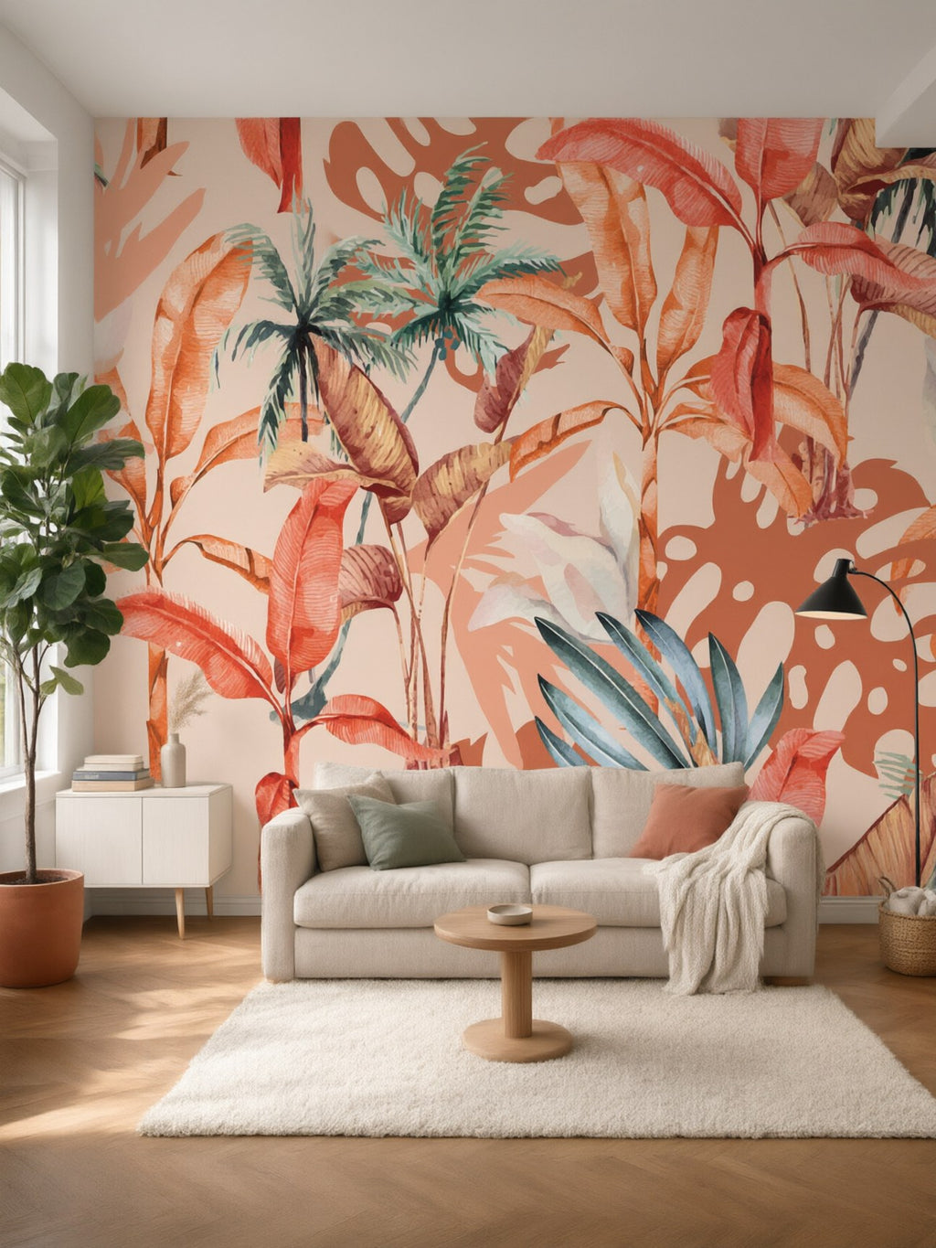 Papier peint panoramique Feuillage tropical posé au mur, vue 2