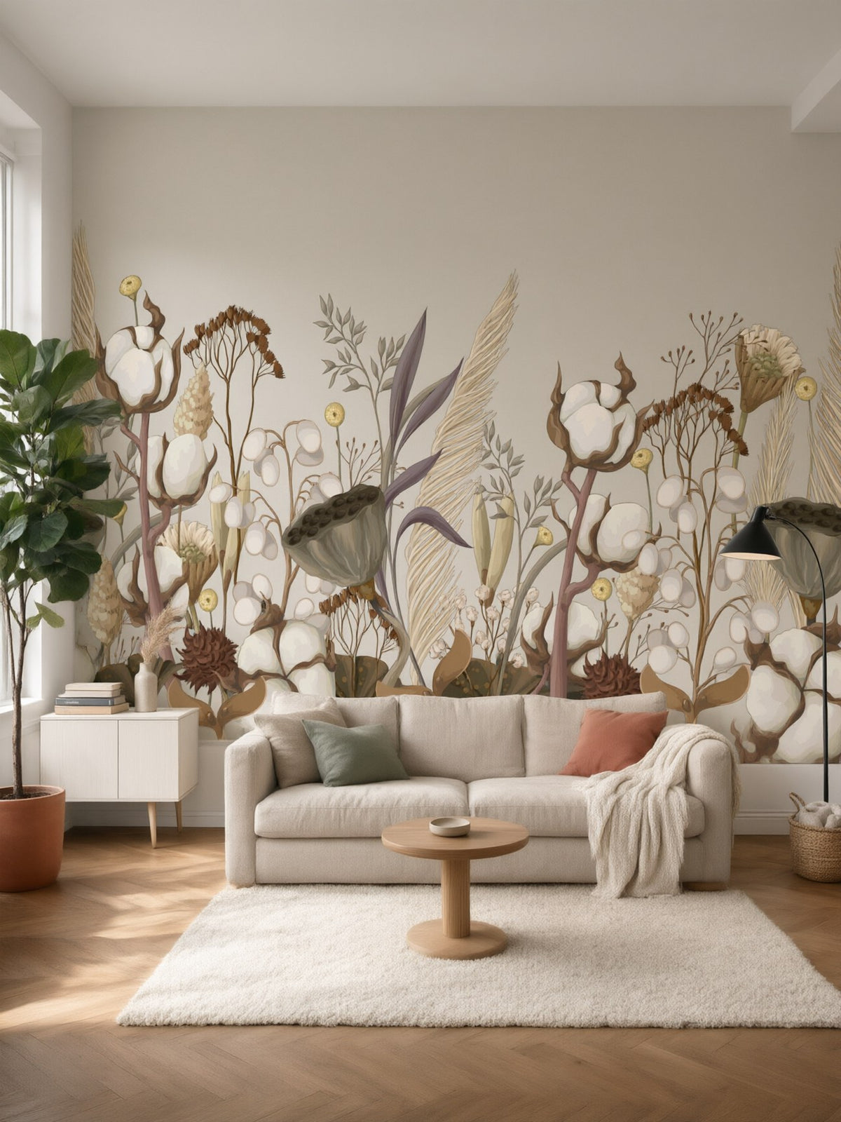 Papier peint panoramique Fleurs séchées posé au mur, vue 2