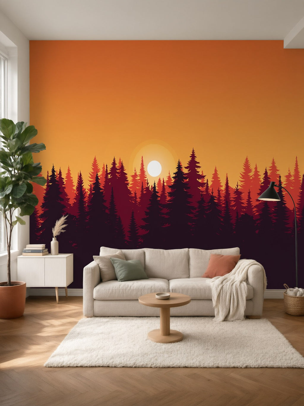 Papier peint panoramique Forêt au couchant posé au mur, vue 2