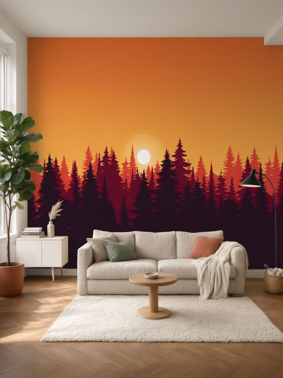 Papier peint panoramique Forêt au couchant posé au mur, vue 2