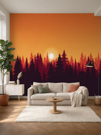 Papier peint panoramique Forêt au couchant posé au mur, vue 2