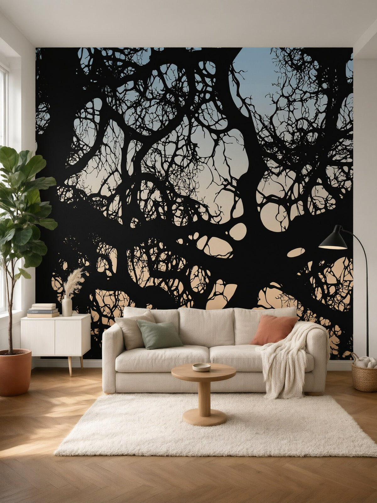 Papier peint panoramique Branches au couchant posé au mur, vue 2