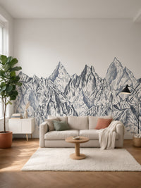 Papier peint panoramique Montagnes gravées posé au mur, vue 2
