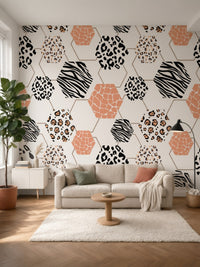 Papier peint panoramique Hexagones safari posé au mur, vue 2