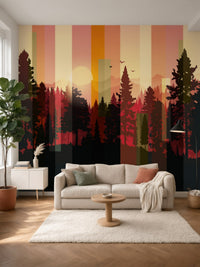 Papier peint panoramique Forêt au couchant posé au mur, vue 2