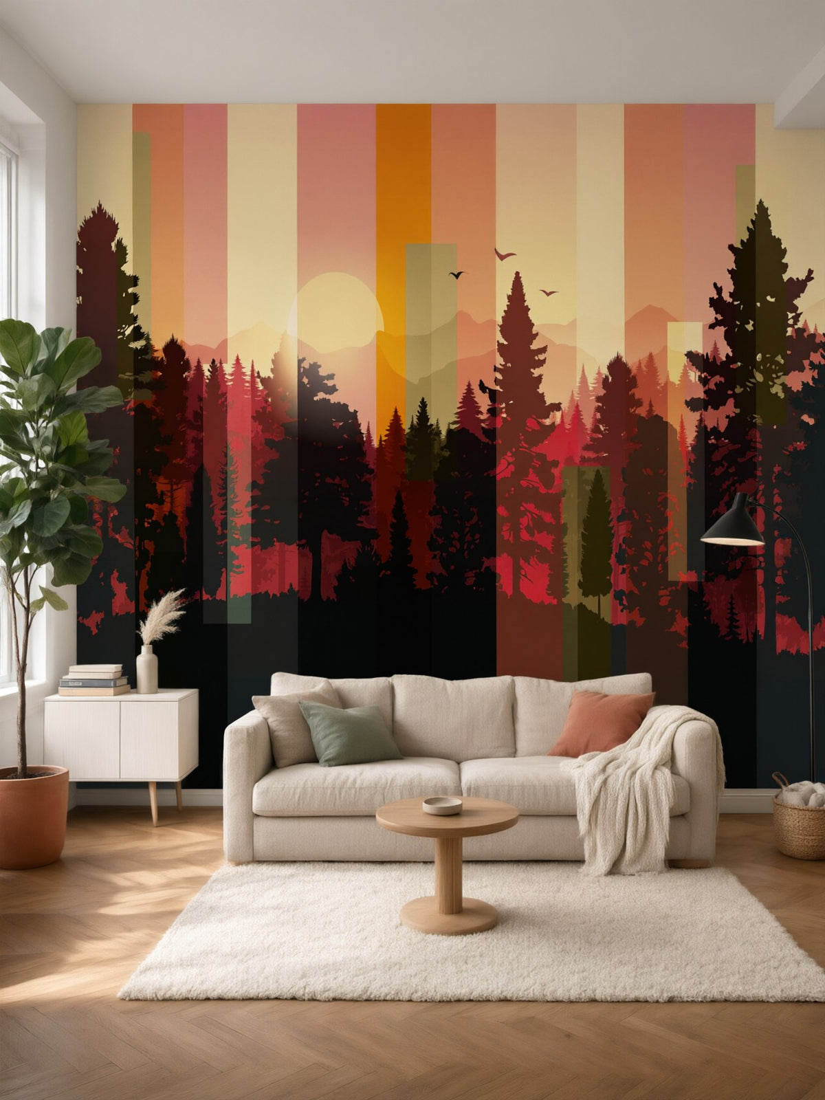 Papier peint panoramique Forêt au couchant posé au mur, vue 2