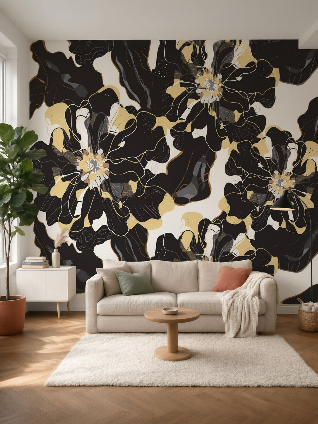 Papier peint panoramique Fleurs modernes posé au mur, vue 2