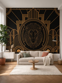 Papier peint panoramique Lion Art déco posé au mur, vue 2