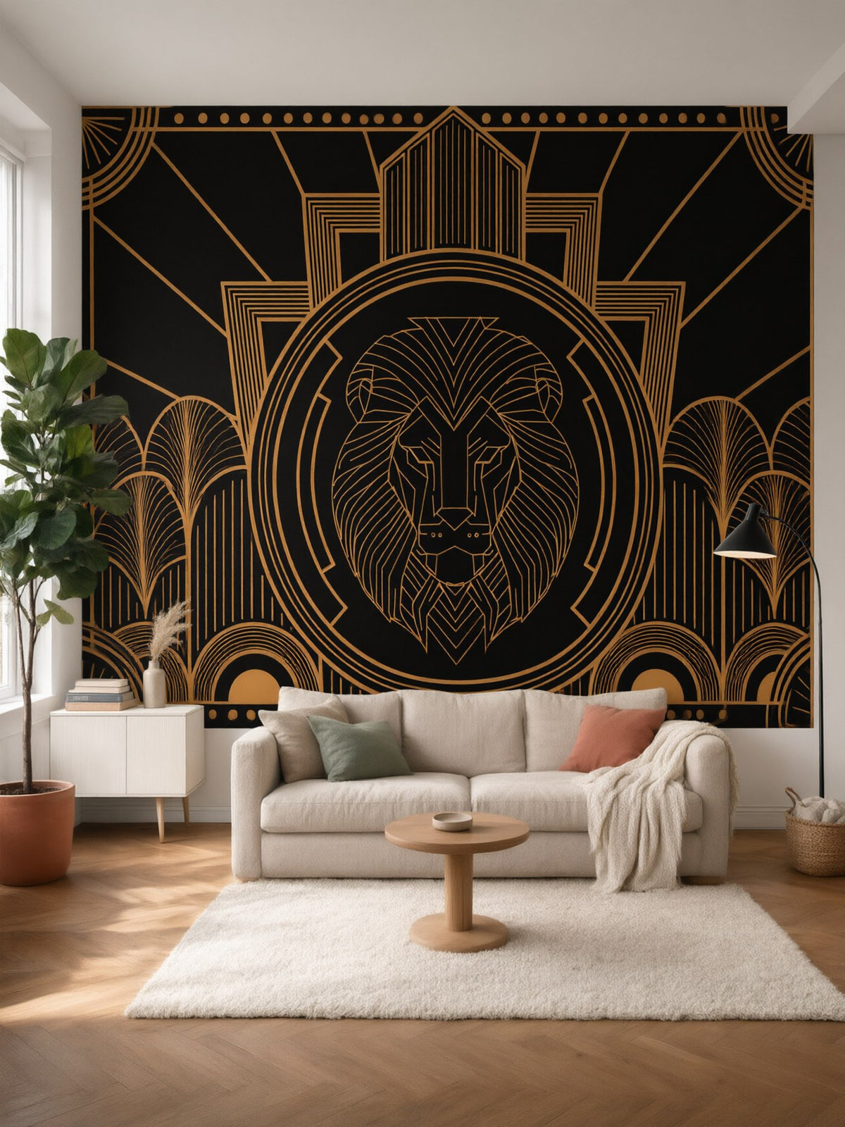 Papier peint panoramique Lion Art déco posé au mur, vue 2