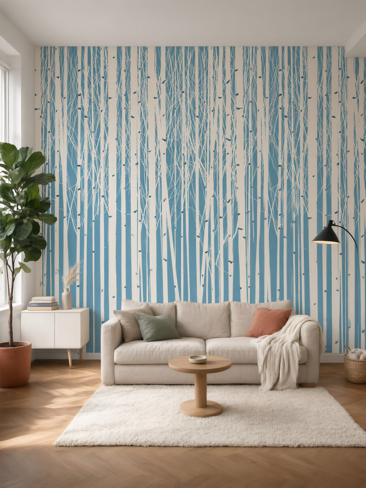 Papier peint panoramique Bouleaux posé au mur, vue 2