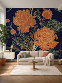 Papier peint panoramique Pivoines posé au mur, vue 2