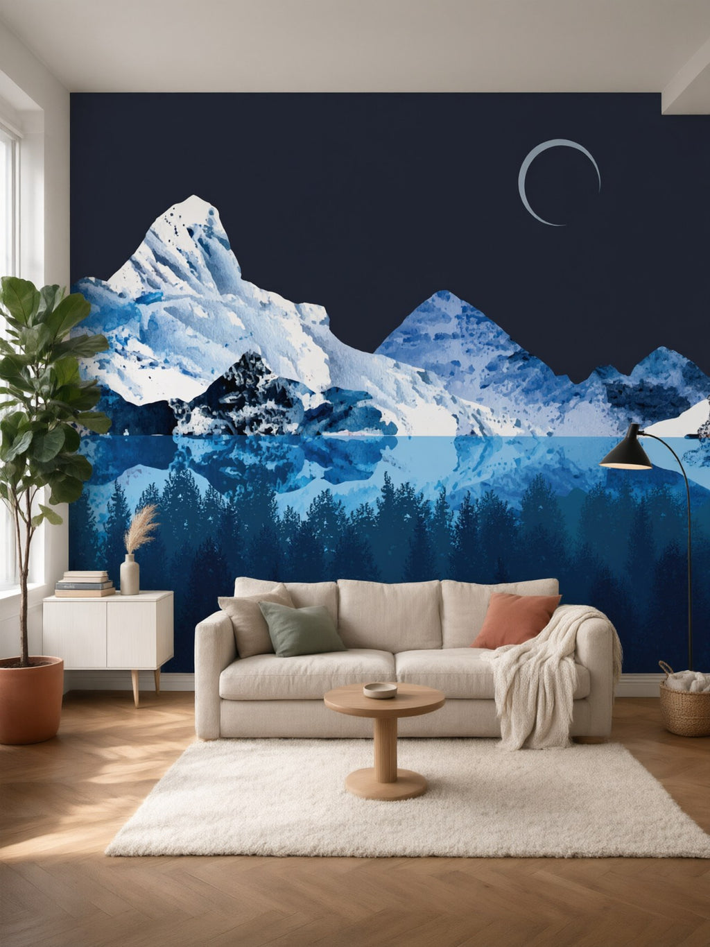 Papier peint panoramique Montagnes enneigées posé au mur, vue 2