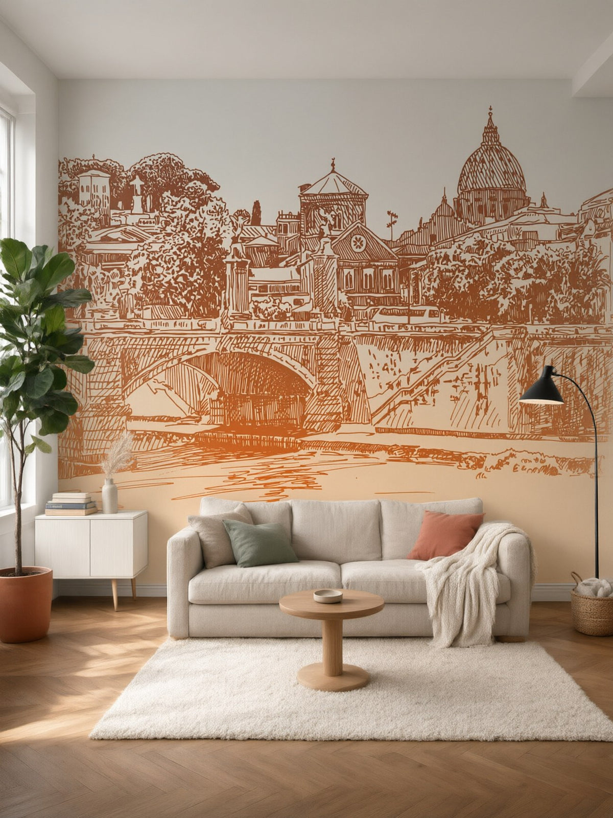 Papier peint panoramique Rome à la plume posé au mur, vue 2