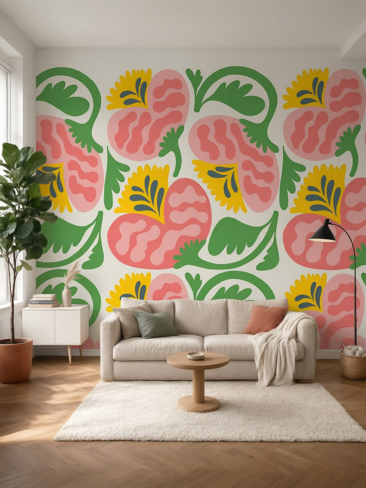 Papier peint panoramique Fleurs graphiques posé au mur, vue 2