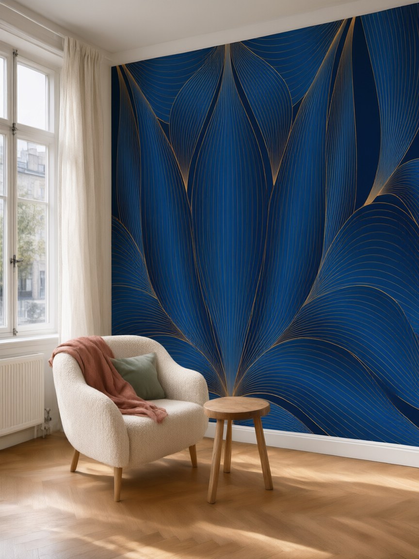 Papier peint panoramique Nénuphar Art déco posé au mur, vue 5