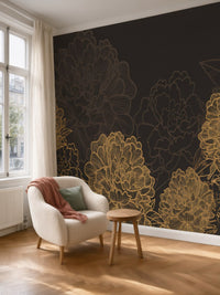 Papier peint panoramique Pivoines dorées posé au mur, vue 5