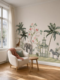 Papier peint panoramique Pagode et animaux posé au mur, vue 5