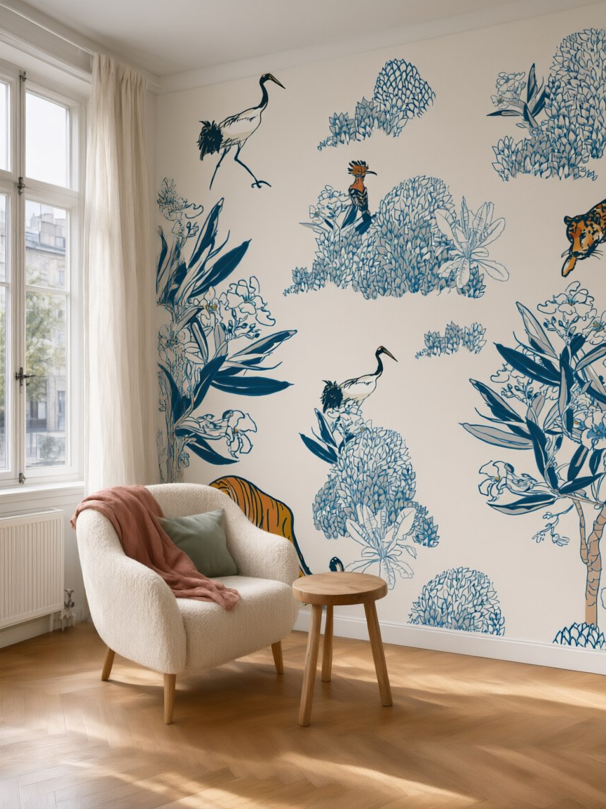 Papier peint panoramique chinoiserie posé au mur, vue 3