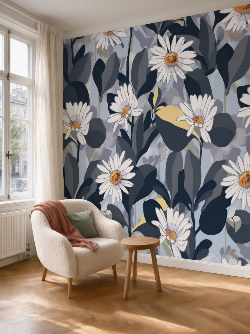 Papier peint panoramique Marguerites posé au mur, vue 5