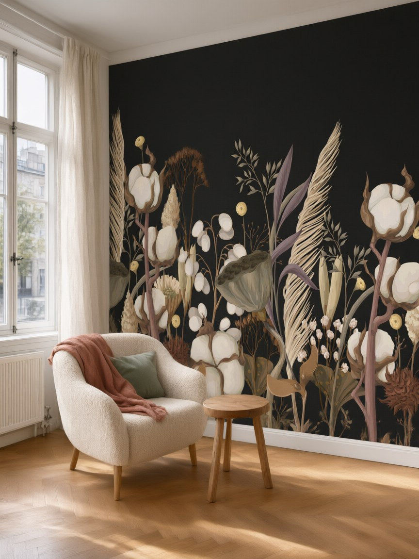 Papier peint panoramique Fleurs séchées posé au mur, vue 5