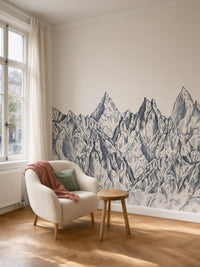 Papier peint panoramique Montagnes gravées posé au mur, vue 5
