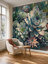 Papier peint panoramique Succulentes en relief posé au mur, vue 5
