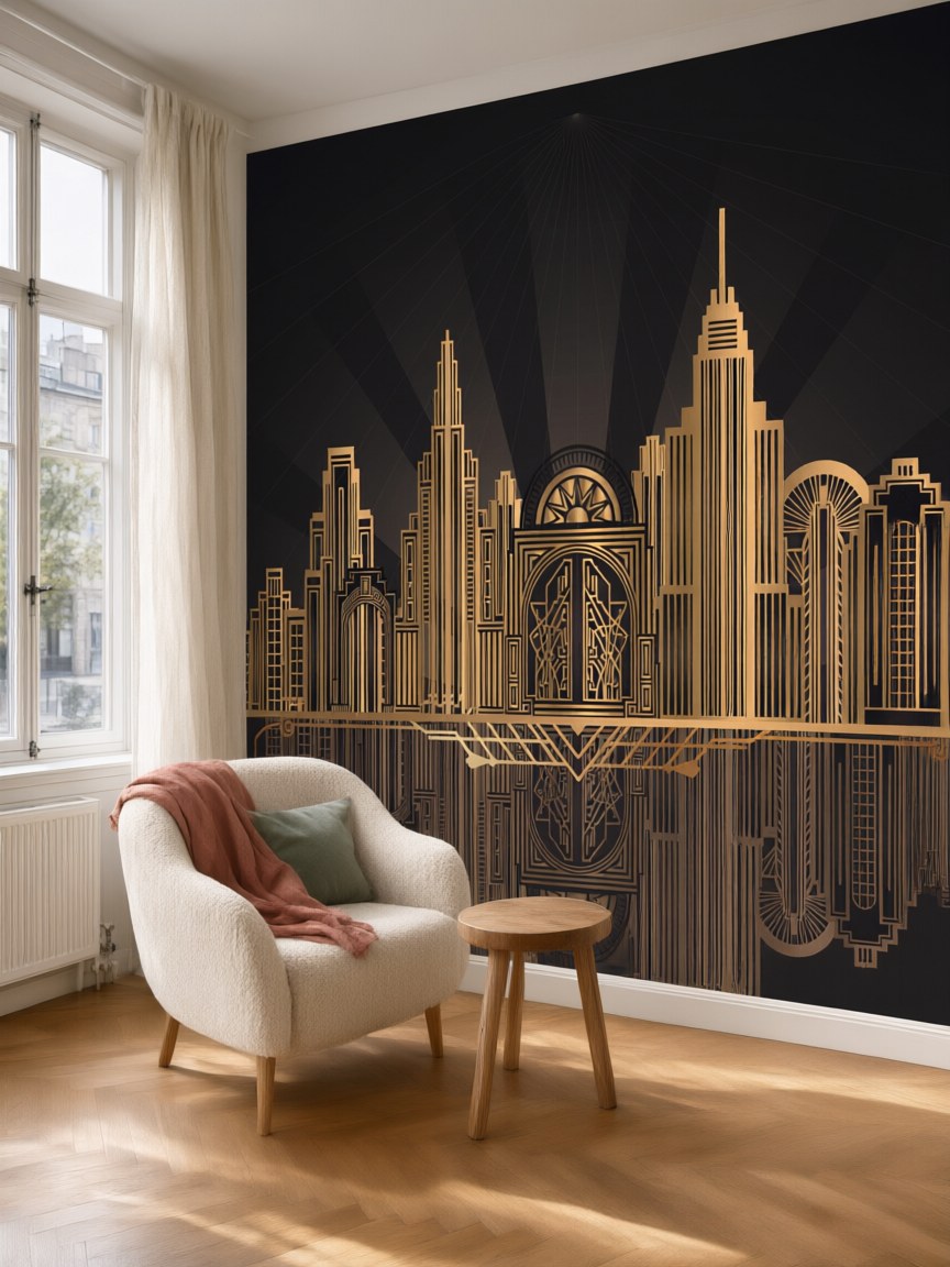 Papier peint panoramique Ville Art déco posé au mur, vue 5