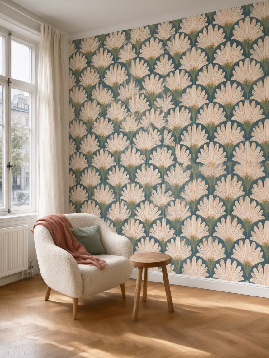 Papier peint panoramique Éventails Art déco posé au mur, vue 5