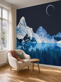Papier peint panoramique Montagnes enneigées posé au mur, vue 5