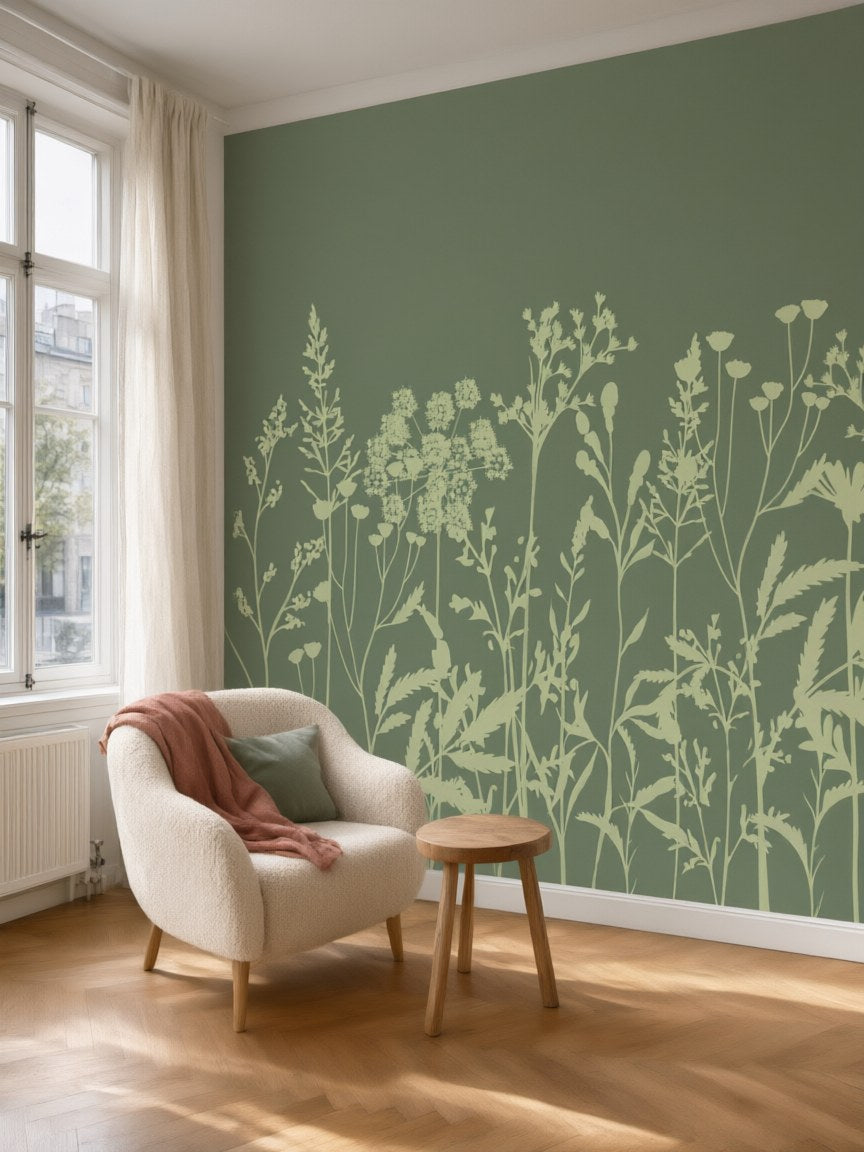 Papier peint panoramique Herbes sauvages posé au mur, vue 5