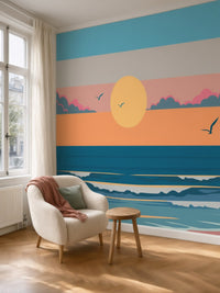 Papier peint panoramique Coucher de soleil sur la plage posé au mur, vue 5