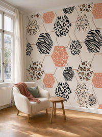 Papier peint panoramique Hexagones safari posé au mur, vue 5